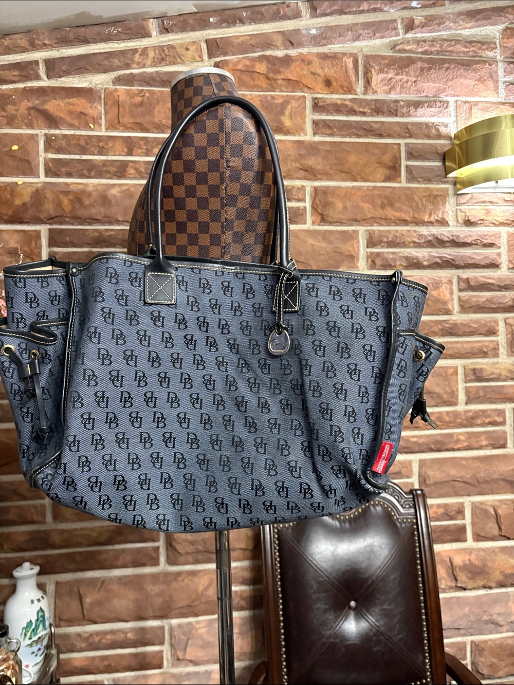 Dooney & Bourke Navy Signature Logo Tote with Black Trim